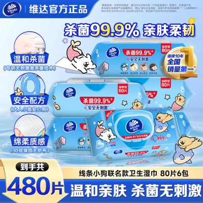 维达线条小狗联名款卫生湿巾80片大包湿巾纸带盖可抽取擦手纸巾BV