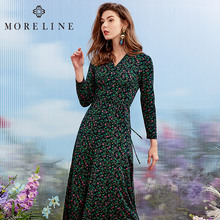 针织印花长袖 连衣裙女修身 中长裙 MORELINE沐兰商场同款 2019秋新品