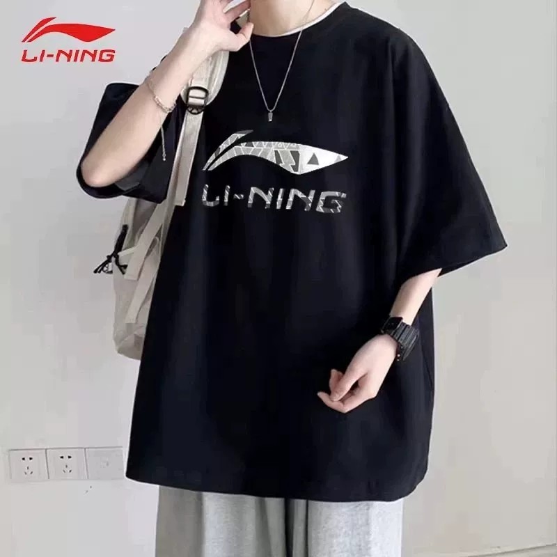 李宁短袖t恤男夏季新款纯棉大码宽松透气上衣跑步健身半袖运动服