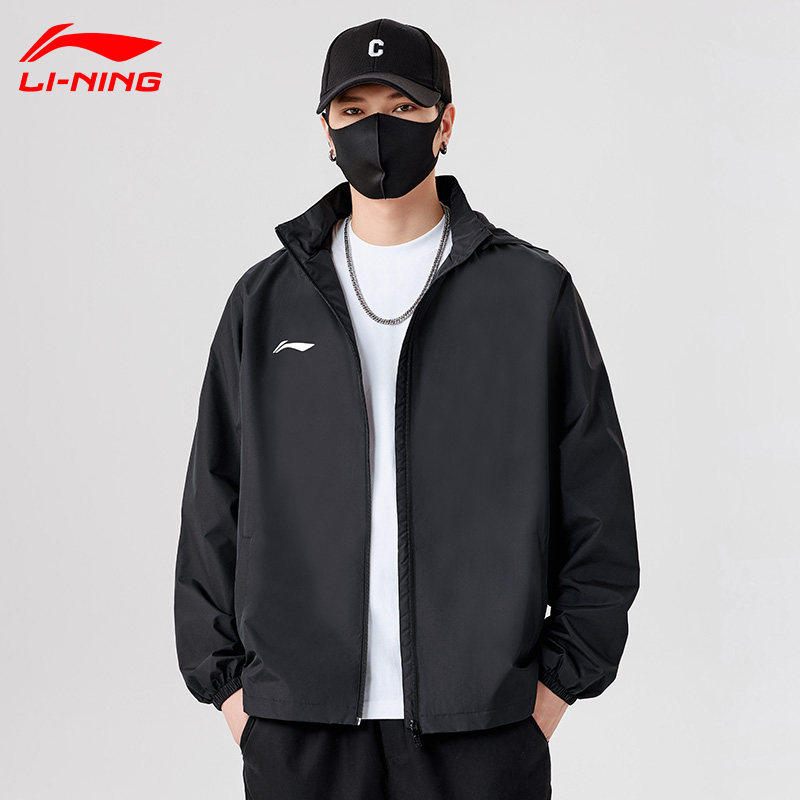 李宁男装连帽外套春秋新款青少年上衣夹克登山服开衫跑步运动衣服