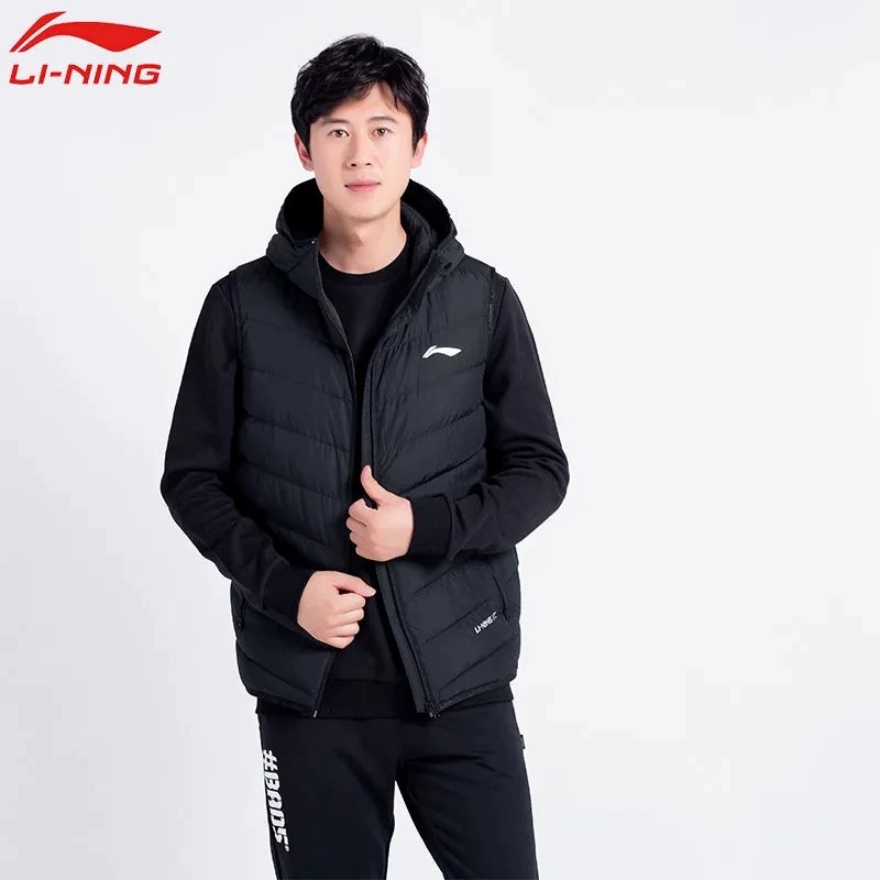 李宁羽绒马甲男士2026秋冬季新款保暖背心青少年连帽运动加厚外套