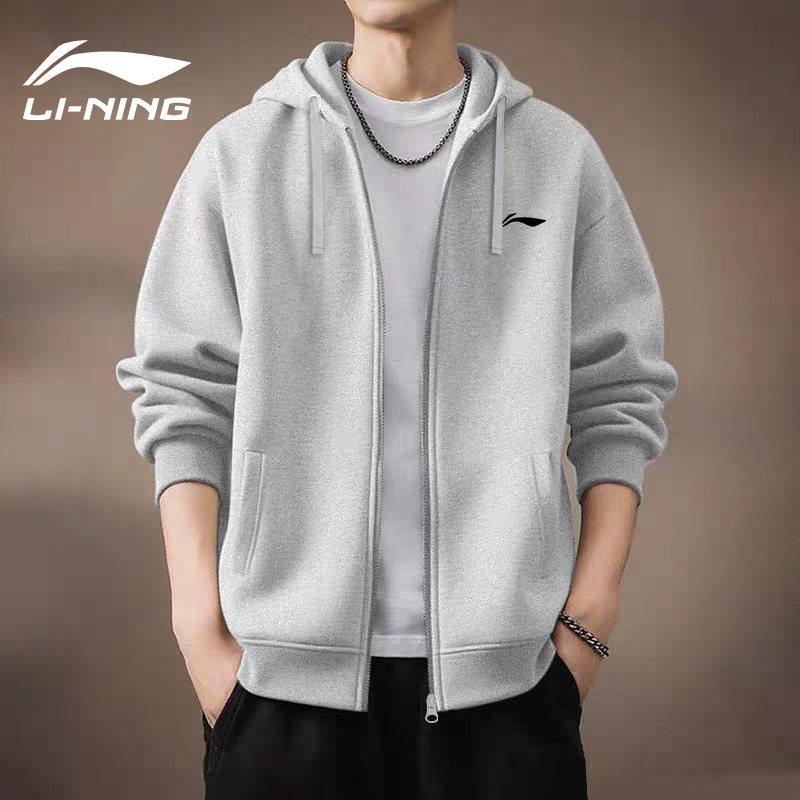 李宁连帽卫衣男士青少年2025年新款春秋季百搭休闲开衫外套运动装