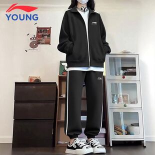 李宁女孩外套套装儿童春秋季新款长袖舒适春装学生休闲运动两件套