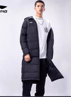 李宁长款连帽棉服2025冬季防风新款韩版加厚过膝外套保暖棉袄棉衣