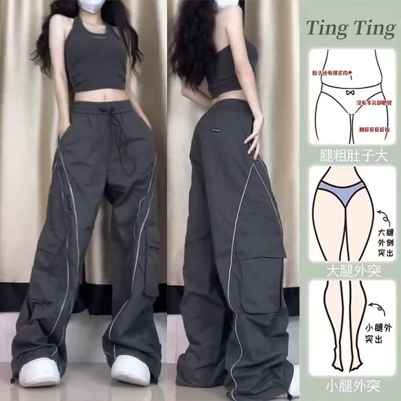 灰色休闲运动裤女宽松慵懒风
