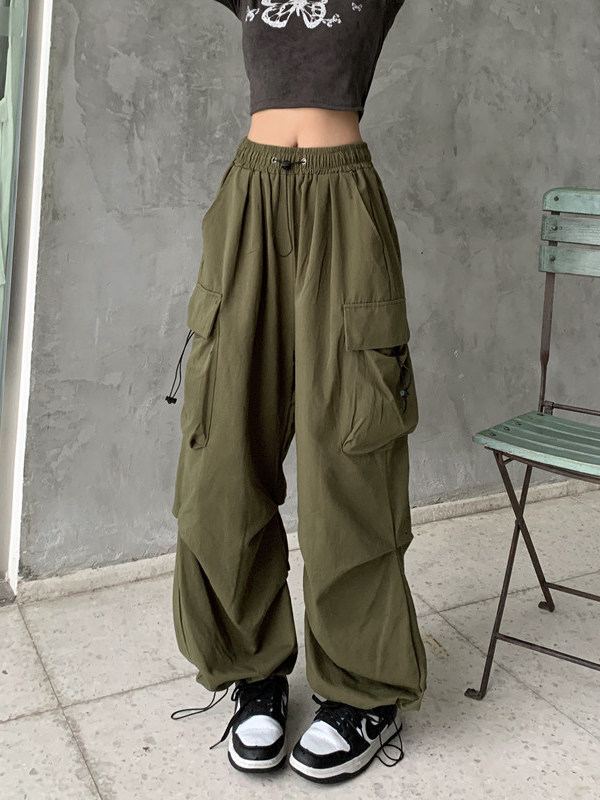 美式机能直筒束脚爬山工装裤女春季2024新款复古宽松显瘦阔腿裤