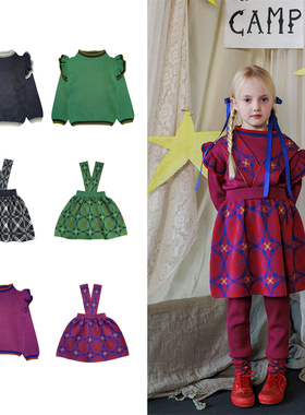 现货 英国mabli 25秋冬女童复古羊毛上衣 背带裙套装