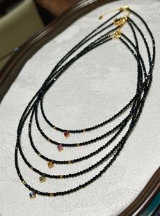 18k金天然黑尖晶石配天然彩宝2mm极细超闪繁星项链女锁骨链