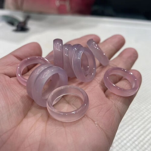 老店新开活动天然玛瑙冰种玉髓戒指水蜜桃浅粉色16-17戒围包邮