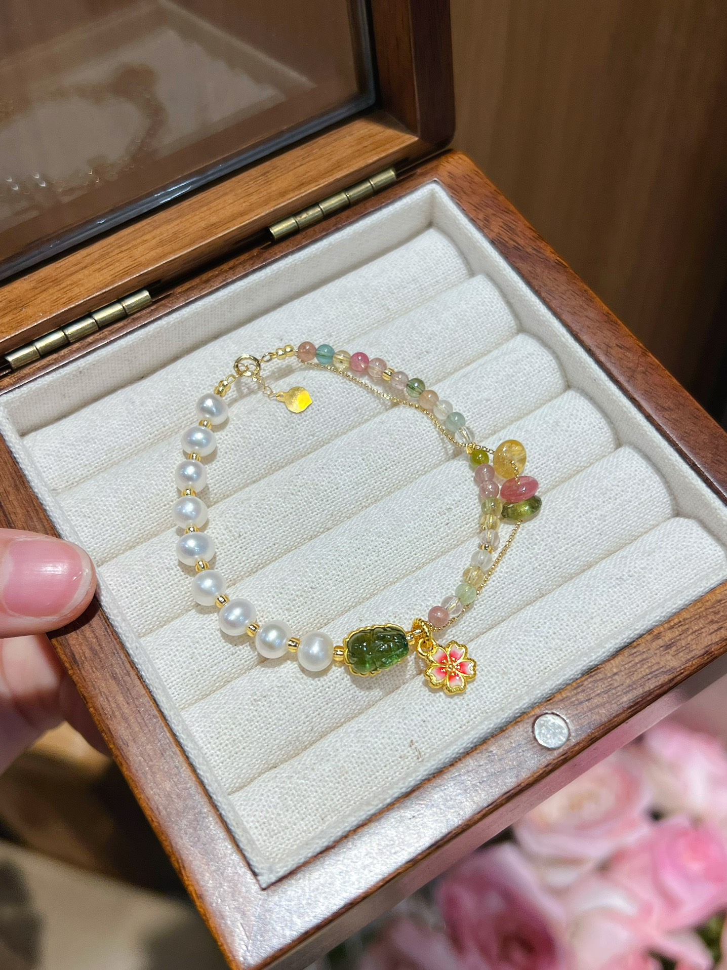 2024款18k金樱花18k金碧玺貔貅手链18k金配件赠手镯配证书