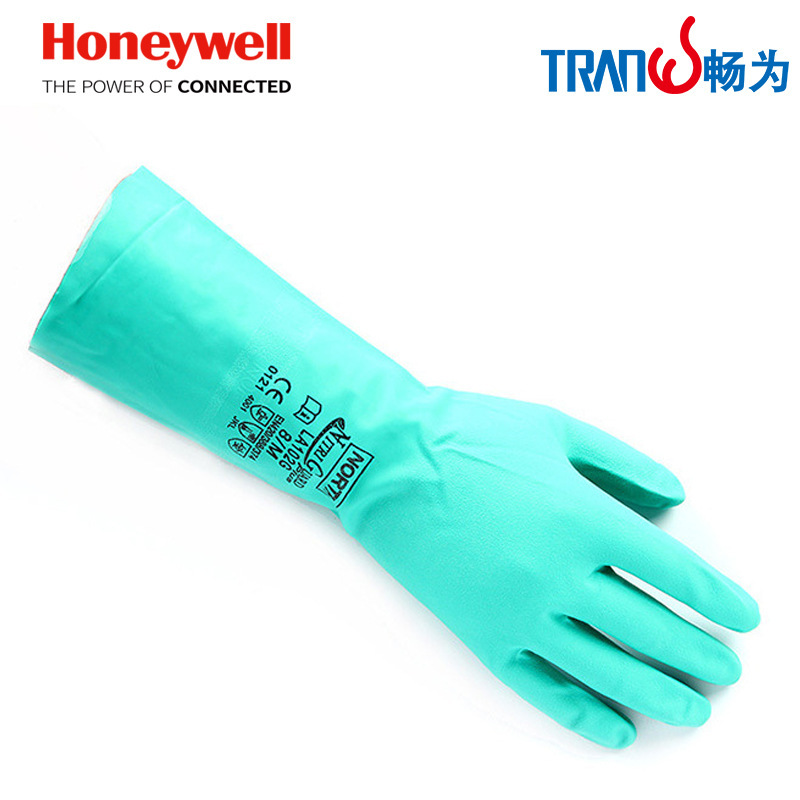 霍尼韦尔 LA102G 无衬丁腈手套酸碱防化耐油工业劳保绿色