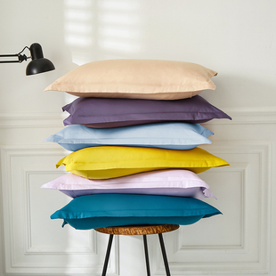 简约素色全棉枕套13372喷气40支全棉纯色枕套带边枕套一对装48*74