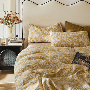 美式慵懒复古全棉空气层提花双层纱四件套水洗全棉床单 1.2床笠包