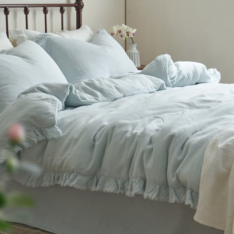 清新A类婴儿色全棉成品染双层纱四件套26上新极简纯棉裸睡床品单