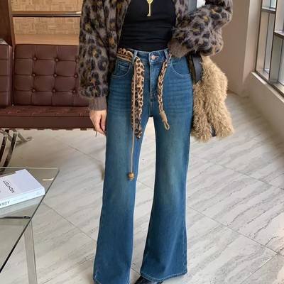 CKCD2025秋冬款牛仔裤弹力高腰显瘦配加绒保暖长款微喇叭裤Z9837