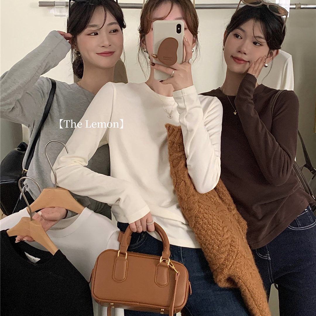 简约百搭圆领长袖T恤女