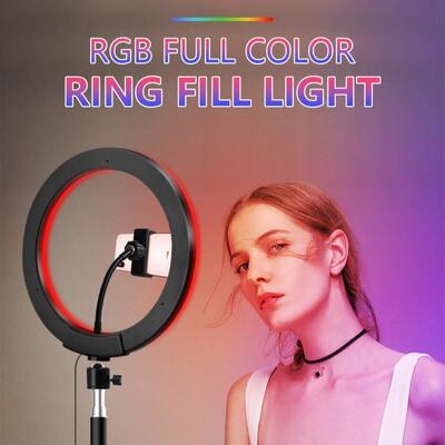 跨境10寸补光灯ringlight炫彩氛围灯手机RGB补光灯带支架