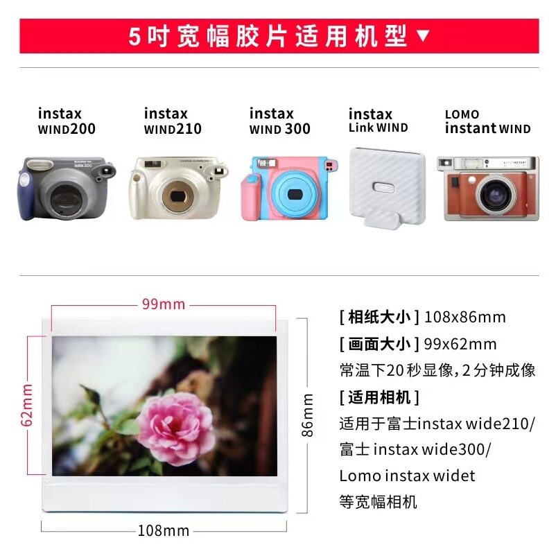 富士拍立得5寸相纸instaxWIDE相纸210300400相机双包相纸