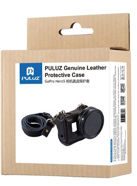 PULUZ胖牛Goprohero6/5真皮套复古运动相机保护皮套带52mmUV镜