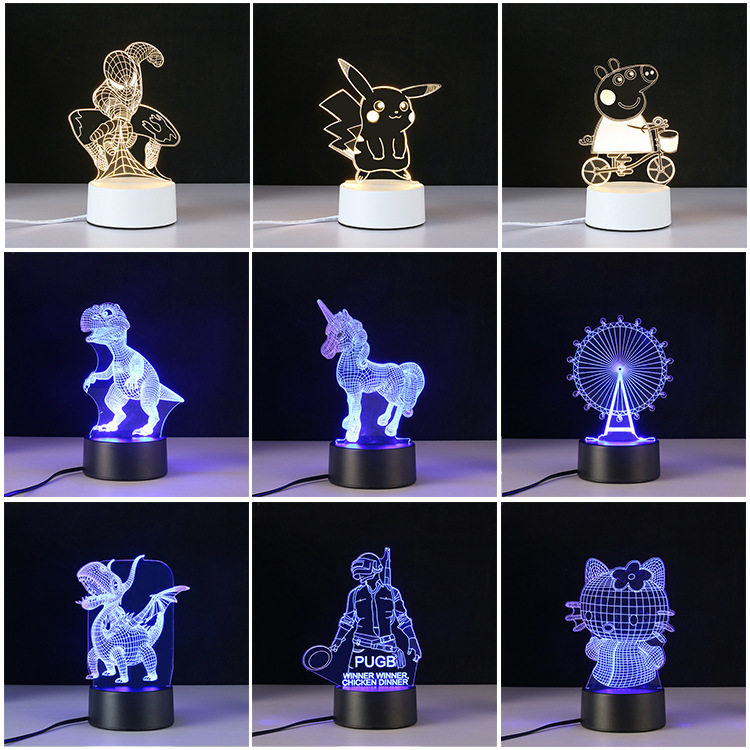 3D立体小夜灯USB七彩创意卡通迷你台灯卧室床头简约亚克力礼品灯