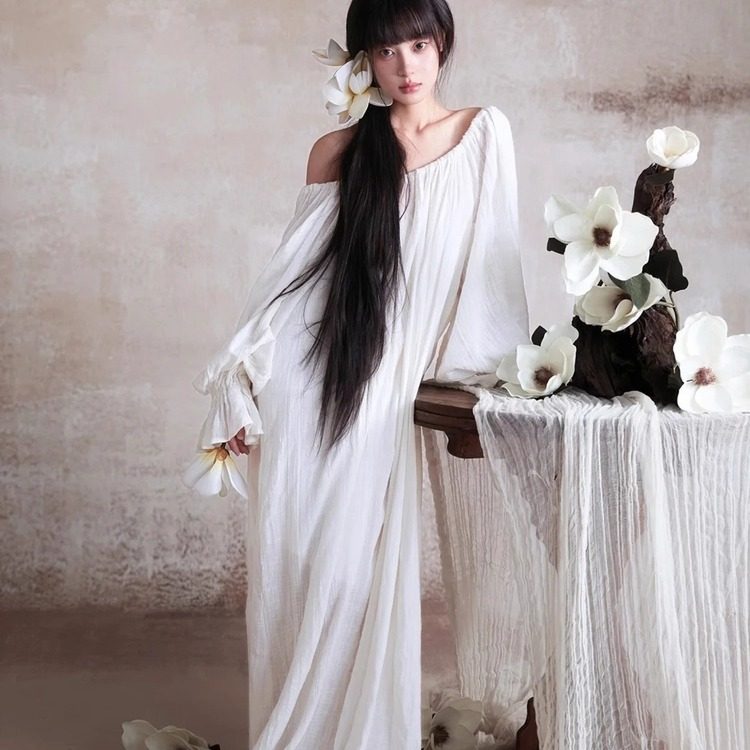 白月光气质艺术感浪漫灯笼袖巨好看飘逸仙女新娘晨袍连衣裙女春秋