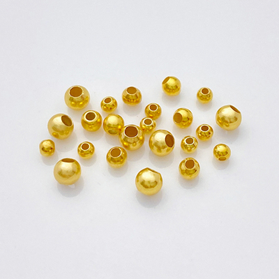 S925纯银镀金光面圆珠散珠隔珠