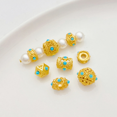 古法金镶嵌绿松石散珠串珠