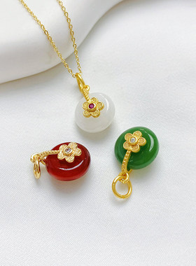 18K包金保色五叶花平安扣吊坠