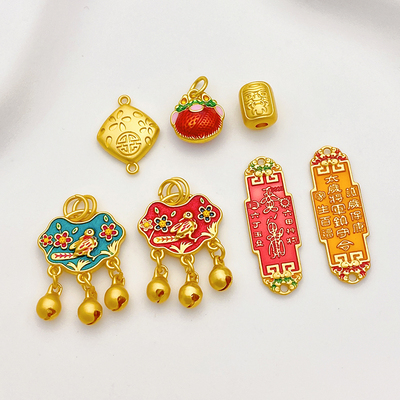 古法金吊坠如意锁桶珠连接挂件