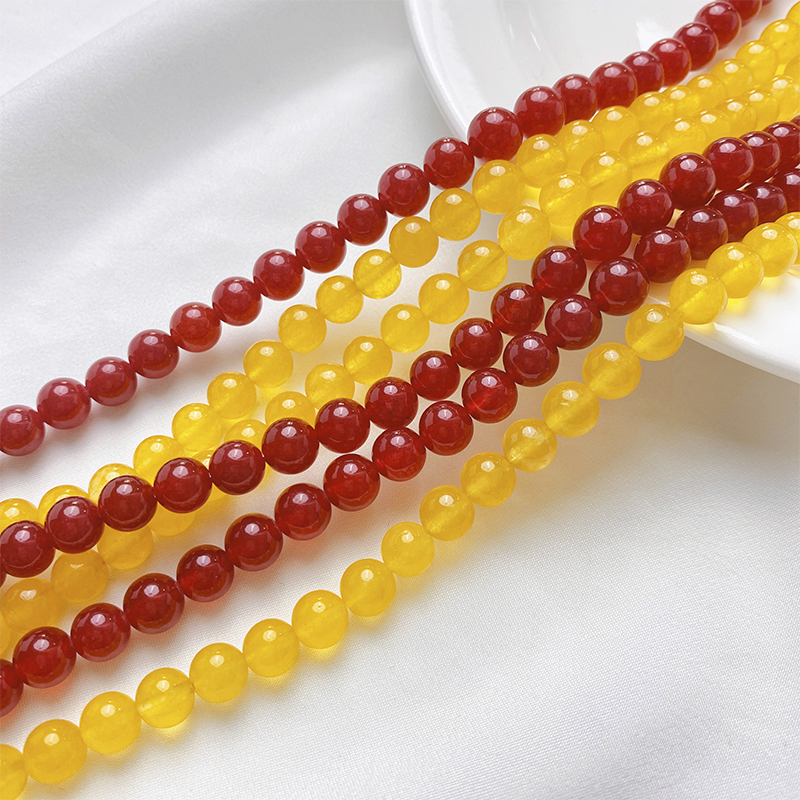 天然水晶黄玉髓圆珠红玉髓散珠