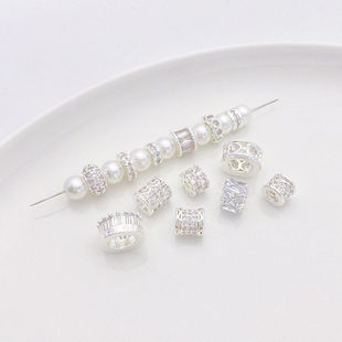 厚银强保色镶锆石铜钱齿轮爱心隔珠桶珠diy串珠手链项链材料配件