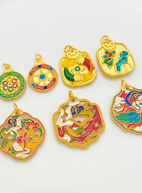 古法金滴油珐琅彩飞天仙女吊坠