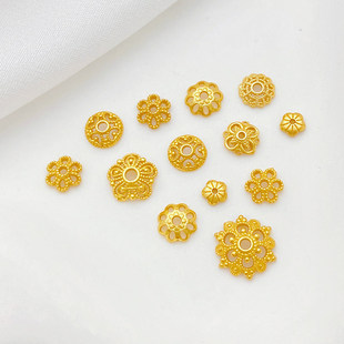 S925古法银镀金镂空花托散珠隔片手工diy串手链项链饰品材料配件