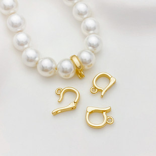 14K包金保色椭圆珍珠项链扣子diy手链吊坠扣万能扣首饰品材料配件