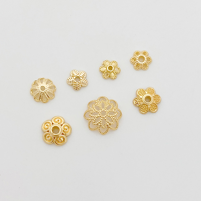 14K包金保色花托五瓣花珠托珠帽