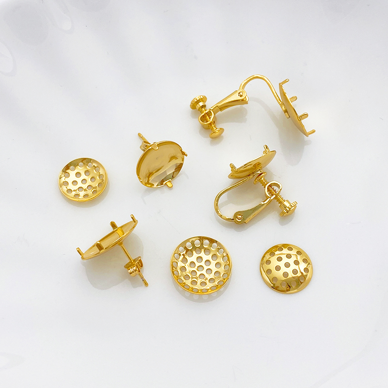 18K包金刻925仿纯银针莲蓬头耳钉