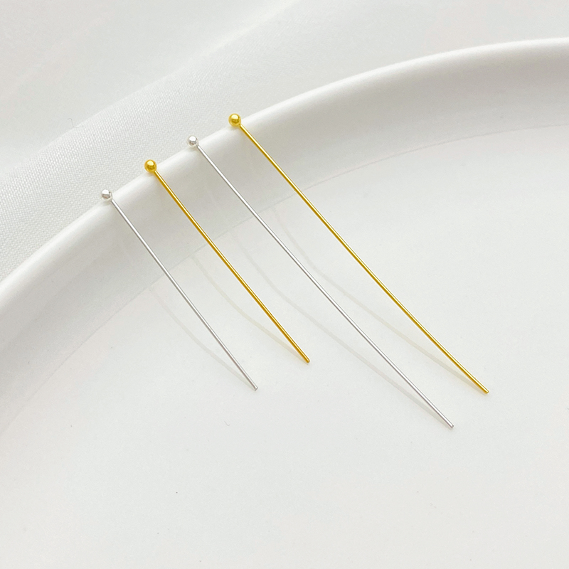 S925银镀金球针圆头针手工diy制作珍珠耳饰手链项链饰品材料配件