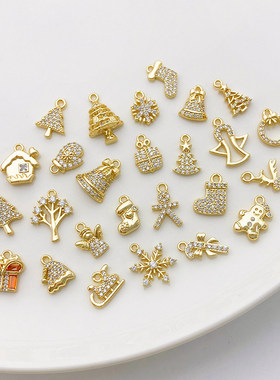 男女14K包金镶锆石圣诞系列吊坠