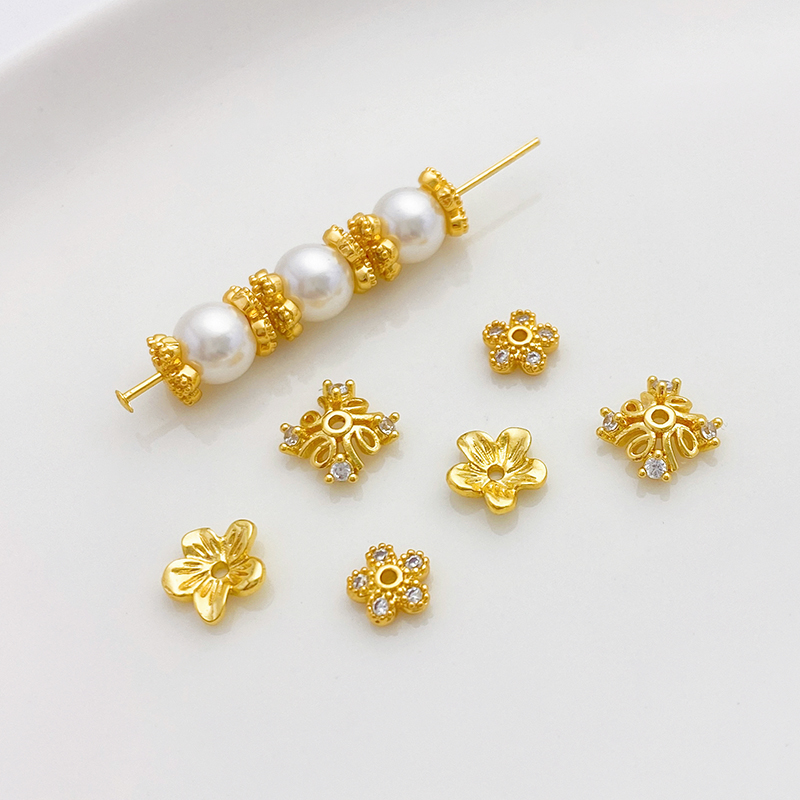 精致18K包金镶嵌锆石梅花托珠帽