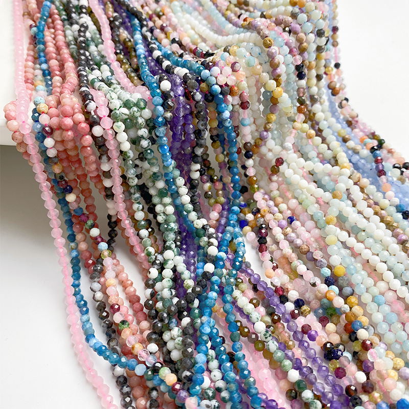 3mm彩色天然石切面散珠串珠
