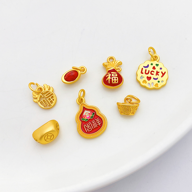 古法金保色元宝福袋吉祥葫芦隔珠