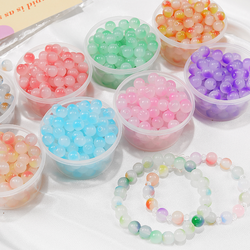 8mm梦幻糖果色晕染玻璃珠琉璃珠圆珠散珠手工diy串珠手链项链材料