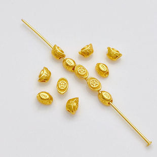 S925古法银镀金铜钱元宝隔珠散珠手工diy串手链项链饰品材料配件