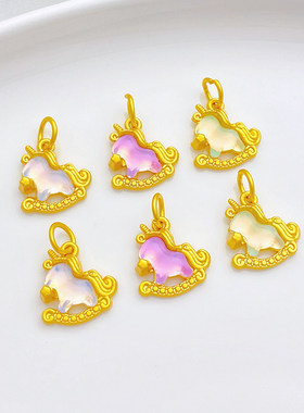 古法金保色幻彩独角兽吊坠挂件