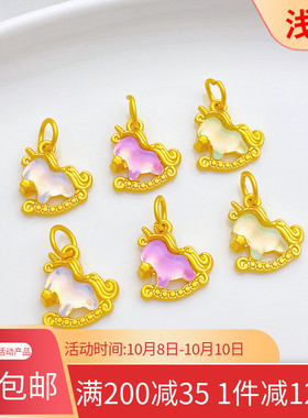 古法金保色幻彩独角兽吊坠挂件