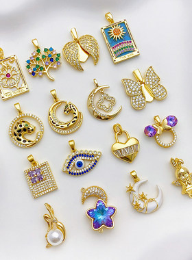 18K包金保色镶锆石天使女孩吊坠