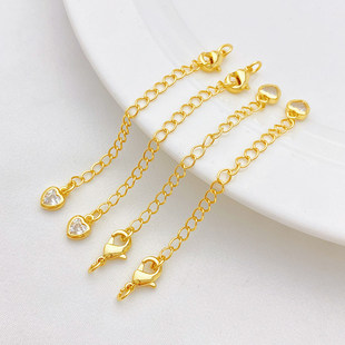 18K包金保色微镶锆石爱心桃心延长链尾链diy串珠手链项链配件材料