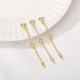 14K包金保色可调节尾链带针托延长链手工diy珍珠手链项链饰品配件