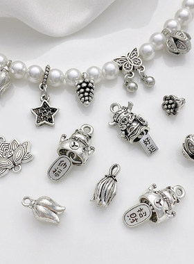 复古藏银合金莲花蝴蝶吊坠