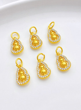 古法金保色微镶锆石葫芦吊坠